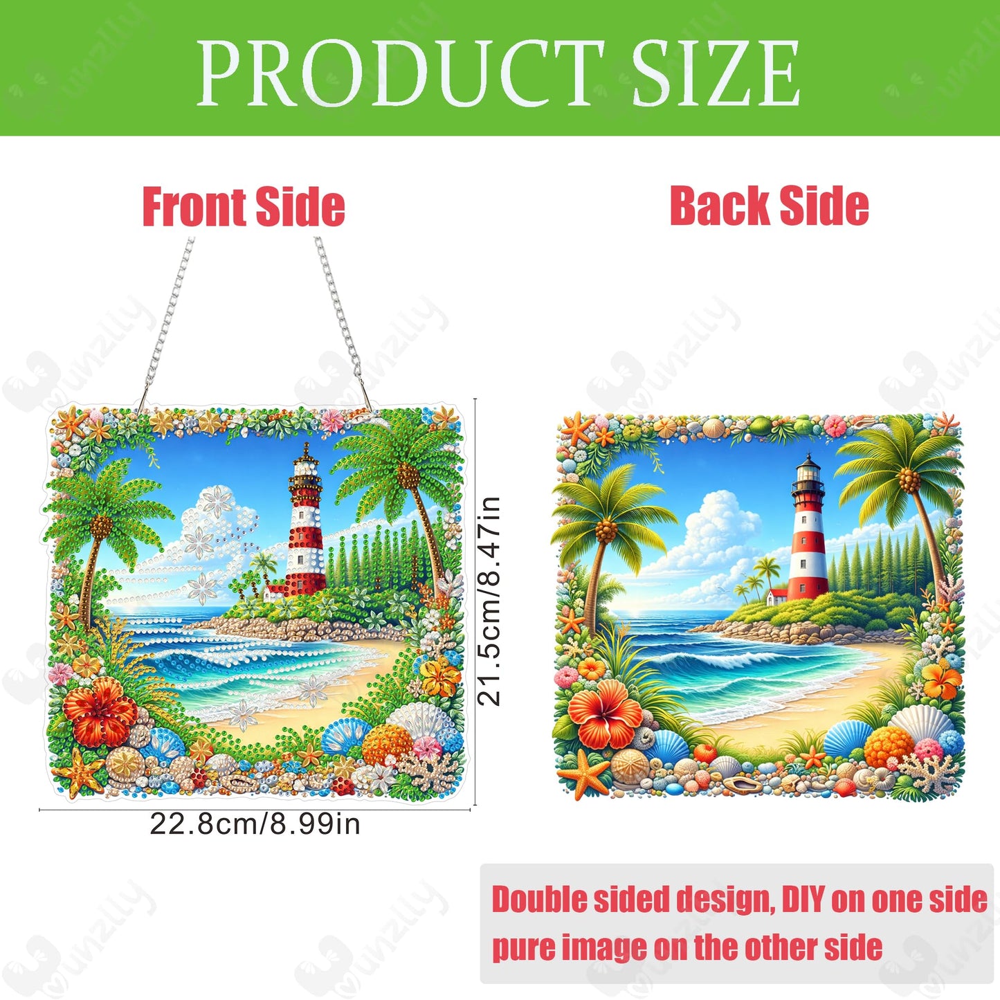 Yunzlly DIY Hanging Diamond Art Pendant Kit, Special Crystal Double Sided Diamonds Painting Ornament Kit for Adults, Acrylic Gem Painting Board for Window&Door&Wall (Lighthouse)