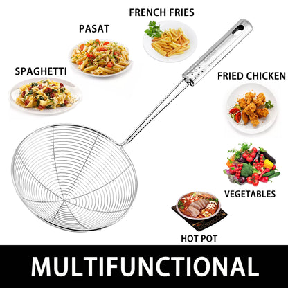 Anaeat Stainless Steel Spider Skimmer, Set of 3 Professional Kitchen Pasta Strainer Spoon with Long Handle - Asian Strainer Ladle Wire Skimmer Spoons for Cooking and Frying (4.5"+5.3"+6.1")