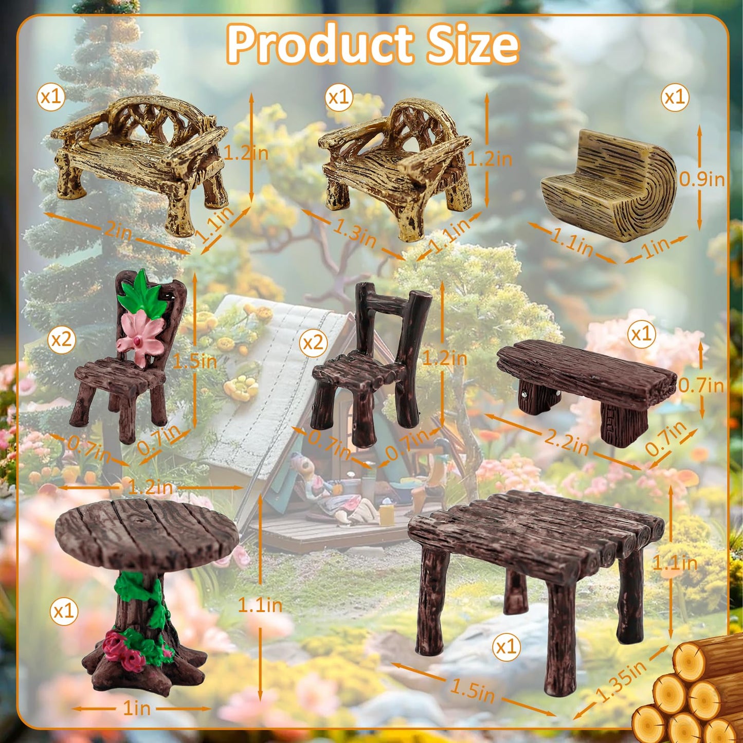 Morofme 10 Pcs Mini Garden Furniture Ornaments Miniature Table and Chairs Resin Bench Chair Kit Garden Furniture Accessories for Cake Topper Micro Landscape DIY Craft Succulent Flower Pot Decorations