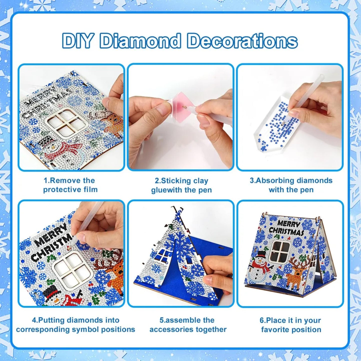 Party Ready 3D Diamond Painting Tent Craft Kit with LED Lights – Full Drill Crystal Mosaic Wood Puzzle, DIY Holiday Decorative Art for Home Display (Christmas Tent)