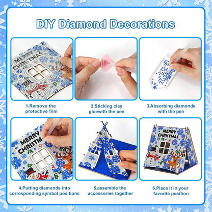 Party Ready 3D Diamond Painting Tent Craft Kit with LED Lights – Full Drill Crystal Mosaic Wood Puzzle, DIY Holiday Decorative Art for Home Display (Christmas Tent)