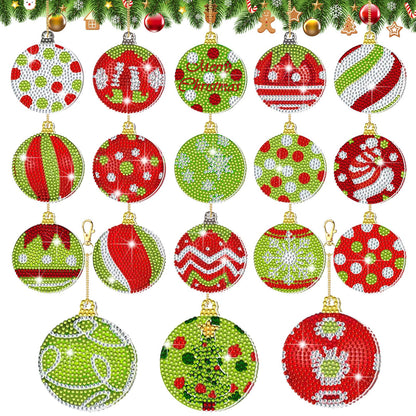 Cunno 18 Pcs Christmas Diamond Art Ornaments Lime Green and Red 5D Diamond Painting Kits Tree Decorations DIY Keychain Double Side Art Christmas Ornaments Xmas Hanging for Tree Adults Family Craft