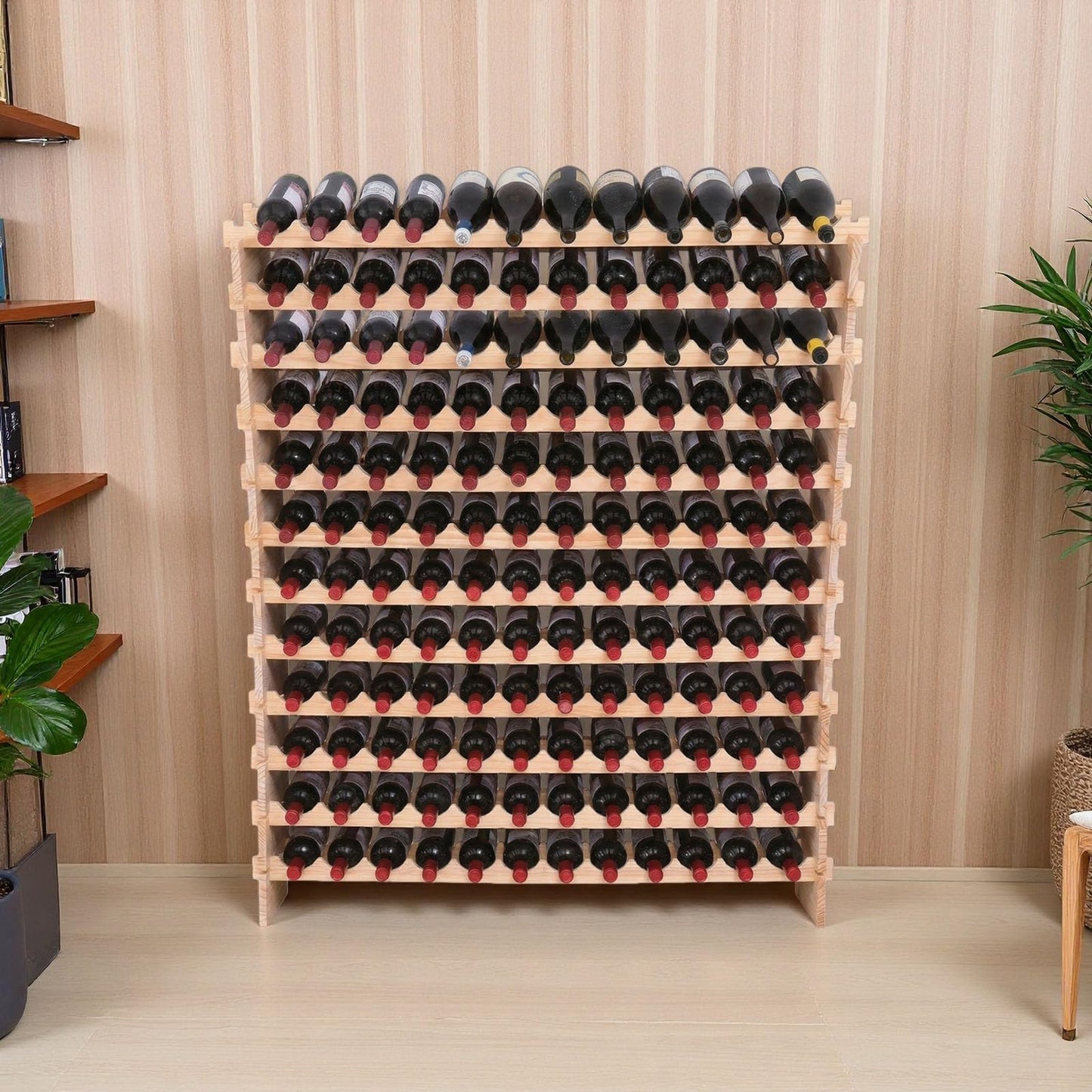 fdjamy Wine Rack freestanding Floor Cabinet 144bottle Wood Stackable Storage Modular Wine Holder Display Shelves ﻿