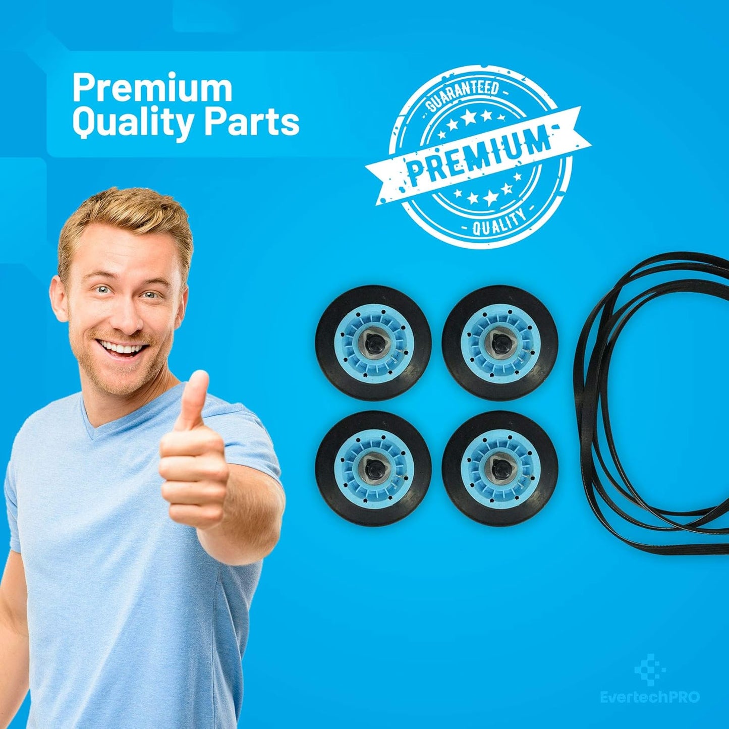 DC97-16782A-5PCKIT All-in-one Repair Maintenance Kit for Samsung Dryer Includes Drum Roller and Belt Replacement