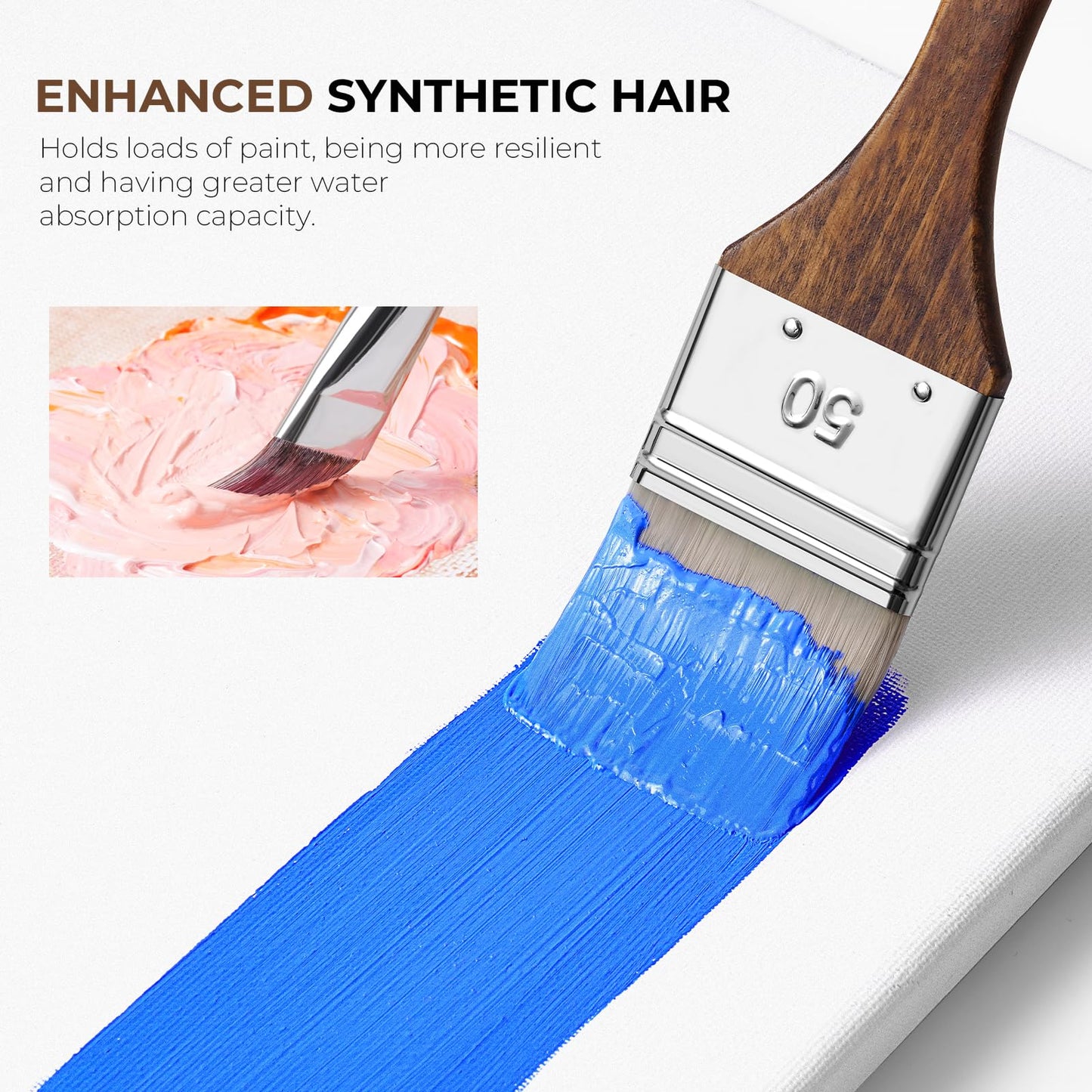 Fuumuui 25pcs Paint Brush Set, Professional 9 Shapes with Wide Flat, Filbert, Fan, Dagger, Cat Tongue, Round, Angle, Rigger for Acrylic Oil Watercolor | Includes Palette Knife & Waterproof Canvas Roll
