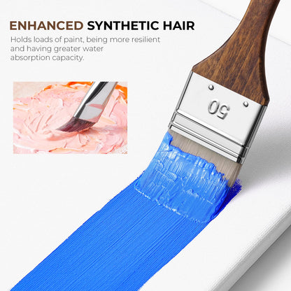 Fuumuui 25pcs Paint Brush Set, Professional 9 Shapes with Wide Flat, Filbert, Fan, Dagger, Cat Tongue, Round, Angle, Rigger for Acrylic Oil Watercolor | Includes Palette Knife & Waterproof Canvas Roll