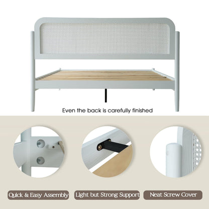 King Size Frame Solid Wood Platform Bed, Headboard & Footboard, 12 Durable Slatted Base, Metal Legs, No Box Spring Needed, Anti-Slip & Noise-Free, Easy Assembly, Pure White Finish JMK-39