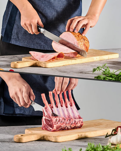 KYOKU 2pc Kitchen Knife Set, Samurai Series 6.5" Boning Knife & 12" Slicing Knife Set, High Carbon Steel Japanese Style Knives with Pakkawood Handle Sheath for Meat Fruit Vegetable Dicing Carving
