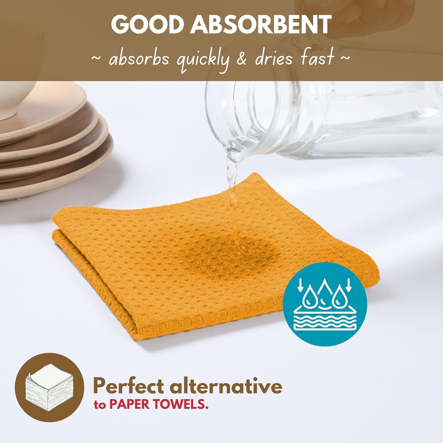 12 Pack 100% 12"x12" Native Fab Waffle Dish Cloths - Cotton, Absorbent, Quick Drying, Washable Towels for Cleaning