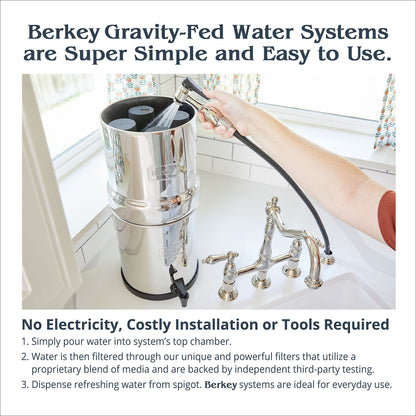 Royal Berkey Gravity-Fed Water Filter System 3.25 Gallon with 2 Black Berkey Elements, 2 PF-2 Fluoride and Arsenic Reduction Elements