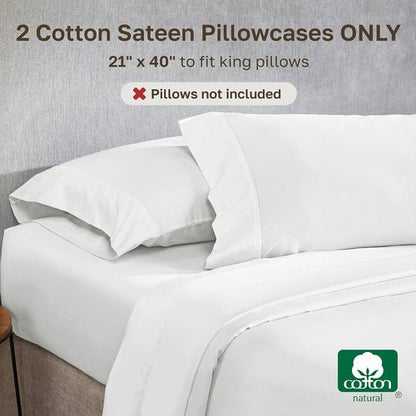 California Design Den King Size Pillowcase Set - 400 Thread Count 100% Cotton Sateen, Soft & Breathable - Antique White