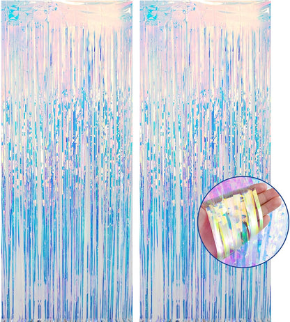 Skiennix Fringe Curtains - Iridescent Tinsel Backdrop for Parties, Weddings & Photo Booths | 2 Pack
