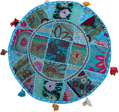 Rastogi Handicrafts Indian Traditional Home Decorative Ottoman, Handmade Pouf with Patch Work and Embroidery
