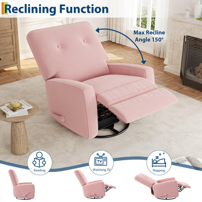 GarveeHome Recliner Chairs, Swivel Rocker Recliner, Glider Recliner Nursery Chair for Adults, 360° Swivel Glider Rocking Chair for Living Room, Bedroom, Office, RV, Small Spaces, Corduroy, Pink