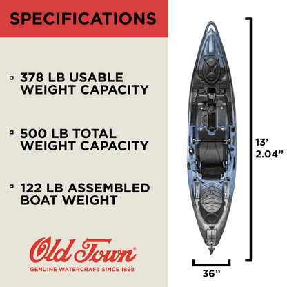 Old Town Sportsman BigWater PDL 132 Solo Sit-on-Top Fishing Pedal Kayak, 13 ft 2.04 in, Steel Camo