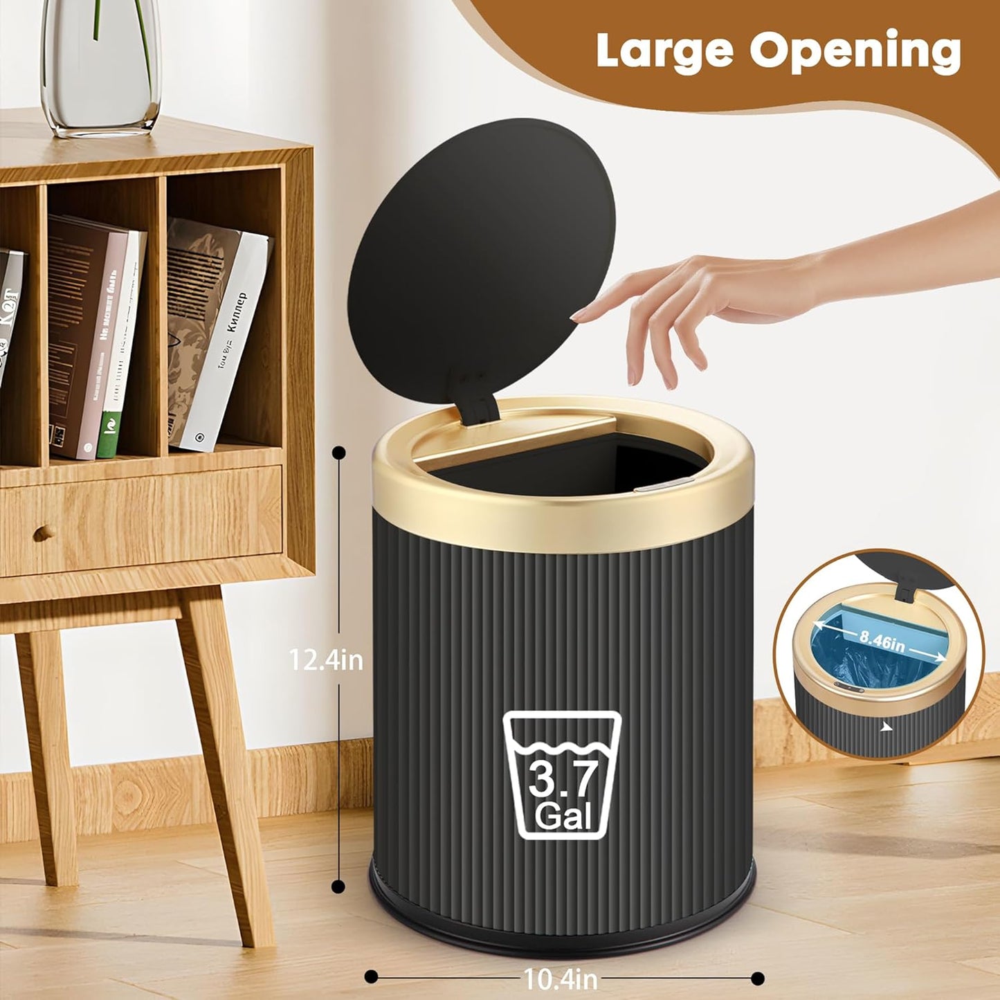 3.7 Automatic Bathroom Trash Cans Touchless, Gallon Modern Motion Sensor Trash Can with Lid,Diaper Trash Bin,Plastic