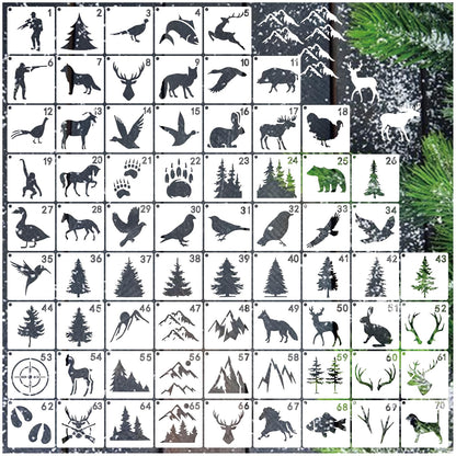 70pcs Wildlife Animal Stencils for Painting, Wood Burning, Nature Stencil Bear, Tree, Deer, Art Craft Canvas, Furniture Wall (70 Animal)