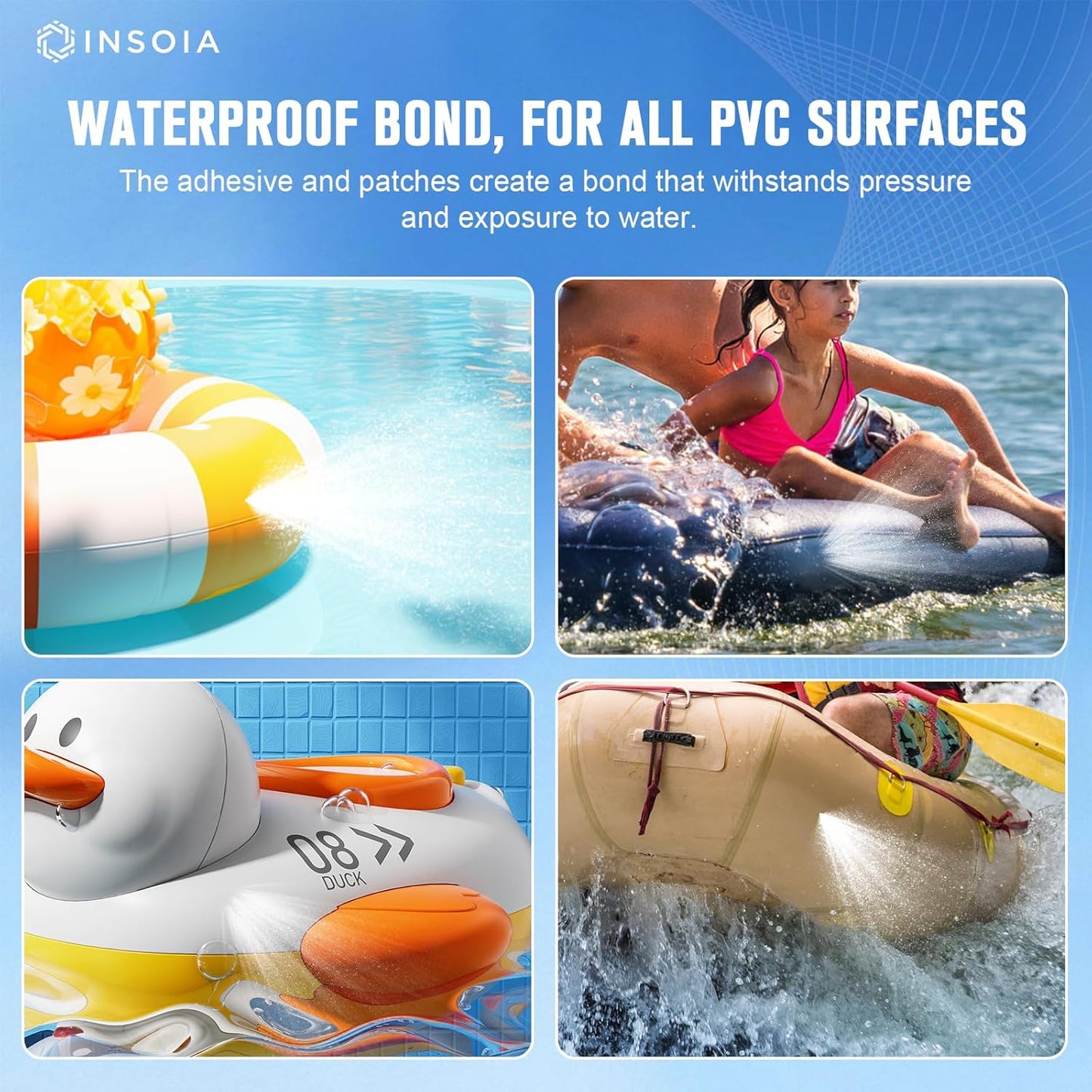 15 ML 4 Swimming INSOIA Pool Liner Patch, Air Mattress Repair Kit x Waterproof Vinyl Repair Patch Kit for Inflatables