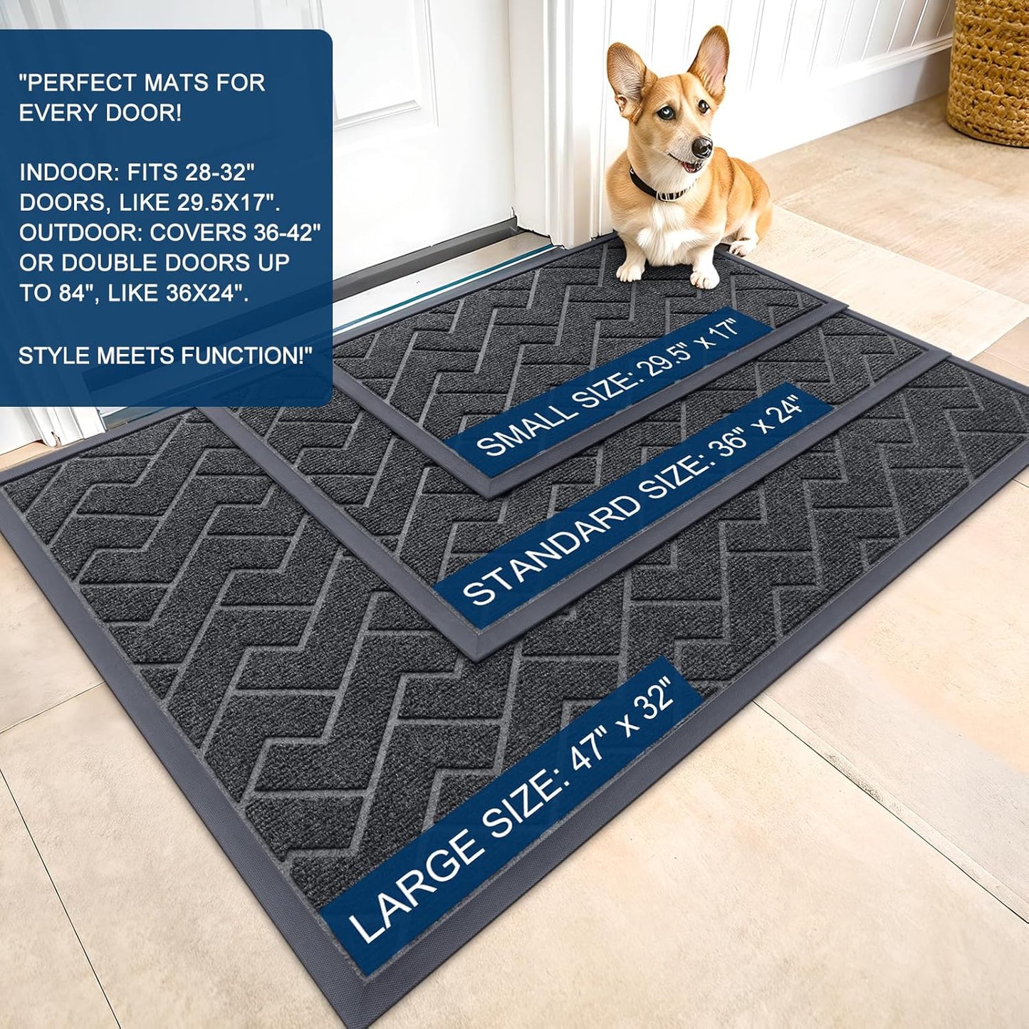 OLANLY Waterproof Front Door Mat - All-Season Indoor Outdoor Doormat | Sturdy Natural Rubber, Grey (36x24)
