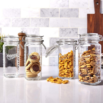 Mason Craft & More Airtight Kitchen Food Storage Clear Glass Clamp Jars, 22 Ounce Mini Clamp Jar