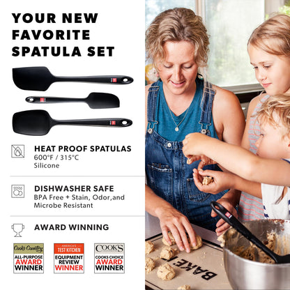 DI ORO Silicone Spatula Set - Rubber Kitchen Spatulas for Baking, Cooking, & Mixing - 600°F Heat-Resistant & BPA Free Silicone Scraper Spatulas for Nonstick Cookware - Dishwasher Safe (3pc, Black)