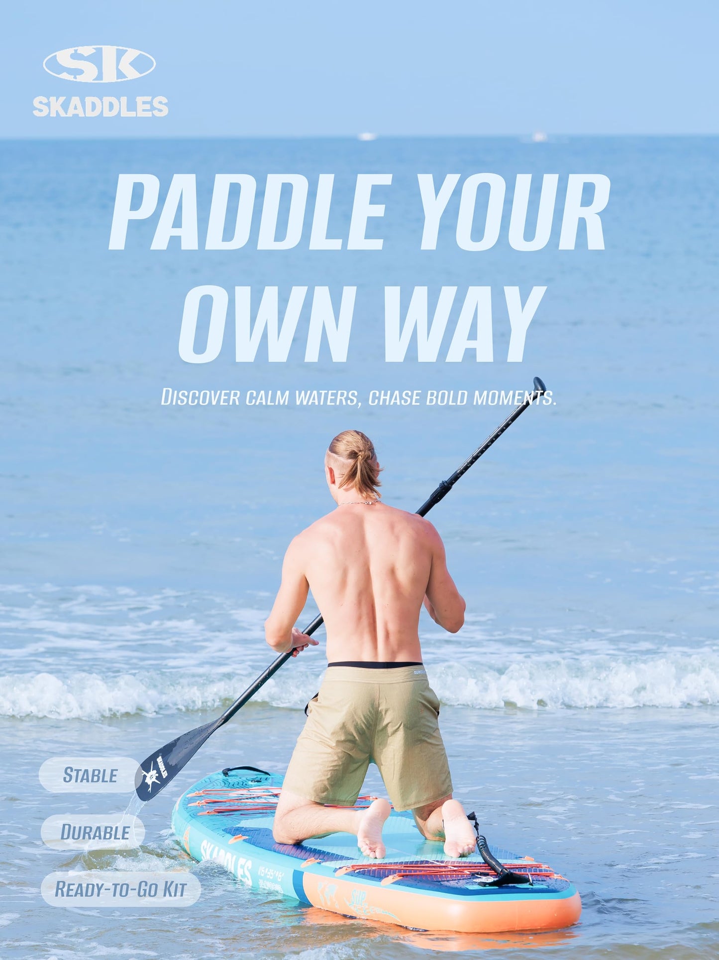 SKADDLES 11’6 × 35" Inflatable SUP–Super Wide, Stable Stand Up Paddle Board for Adults, Youth, Family & Pets, High Weight Capacity, Non-Slip EVA Deck, Premium Accessories (FLASHLINE · Reef Runner)
