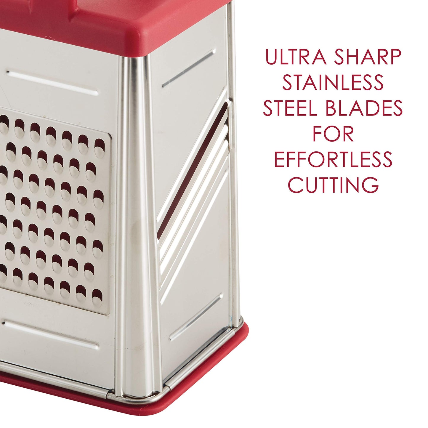 Rachael Ray Tools and Gadgets Stainless Steel Box Grater for Vegetables, Chocolate, Hard Cheeses, and more, Red(9.43 x 8.84 x 8.06 inches)