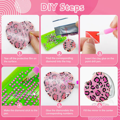 FILASLFT Diamond Painting Compact Mirror Crystal Makeup Mirror DIY Diamond Art Mirror Pocket Mirror Portable 4 Pcs Christmas Birthday Gifts for Women Girls(Animal)