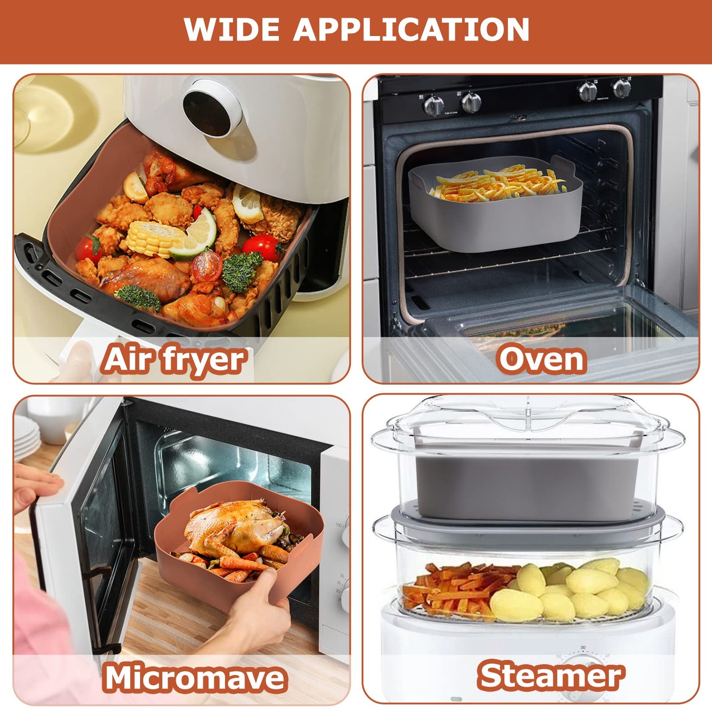 Silicone Air Fryer Basket Liners Square - 2Pcs Reusable Air Fryer Silicone Pots for Food Safe Air fryers Oven Accessories(8.5 Inch)