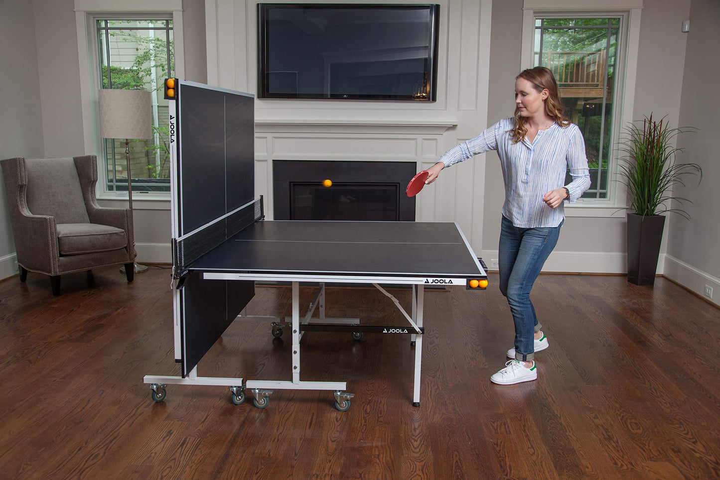 JOOLA Rally TL Professional MDF Indoor Ping Pong Table w/Quick Clamp Table Tennis Net & Post Set - 10 Minute Easy Assembly - Corner Ball Holders - Tournament Quality - Includes Playback Mode