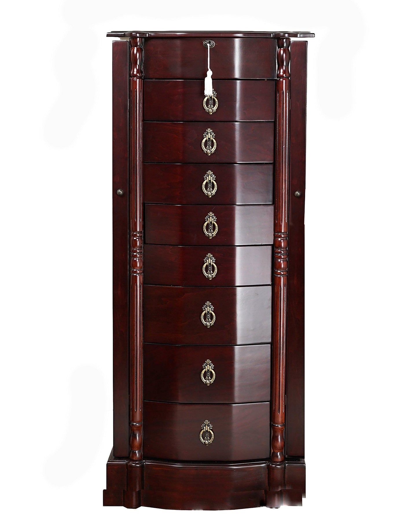 Hives and Honey Francesca Traditional Standing Jewelry Armoire Cabinet, Antique Locking Storage Organizer with Mirror, 8 Drawers, Necklace Hooks, Anti-Tarnish Lining, Cherry