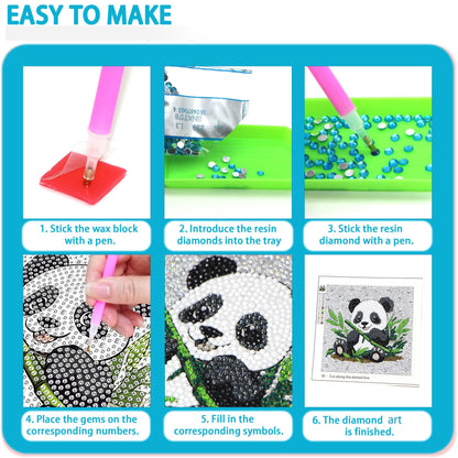 Libfx Diamond Art Kits for Kids 4 Pcs Diamond Art for Girls Boys Beginners Arts and Crafts for Kids Ages 8-12 (Penguin Panda)