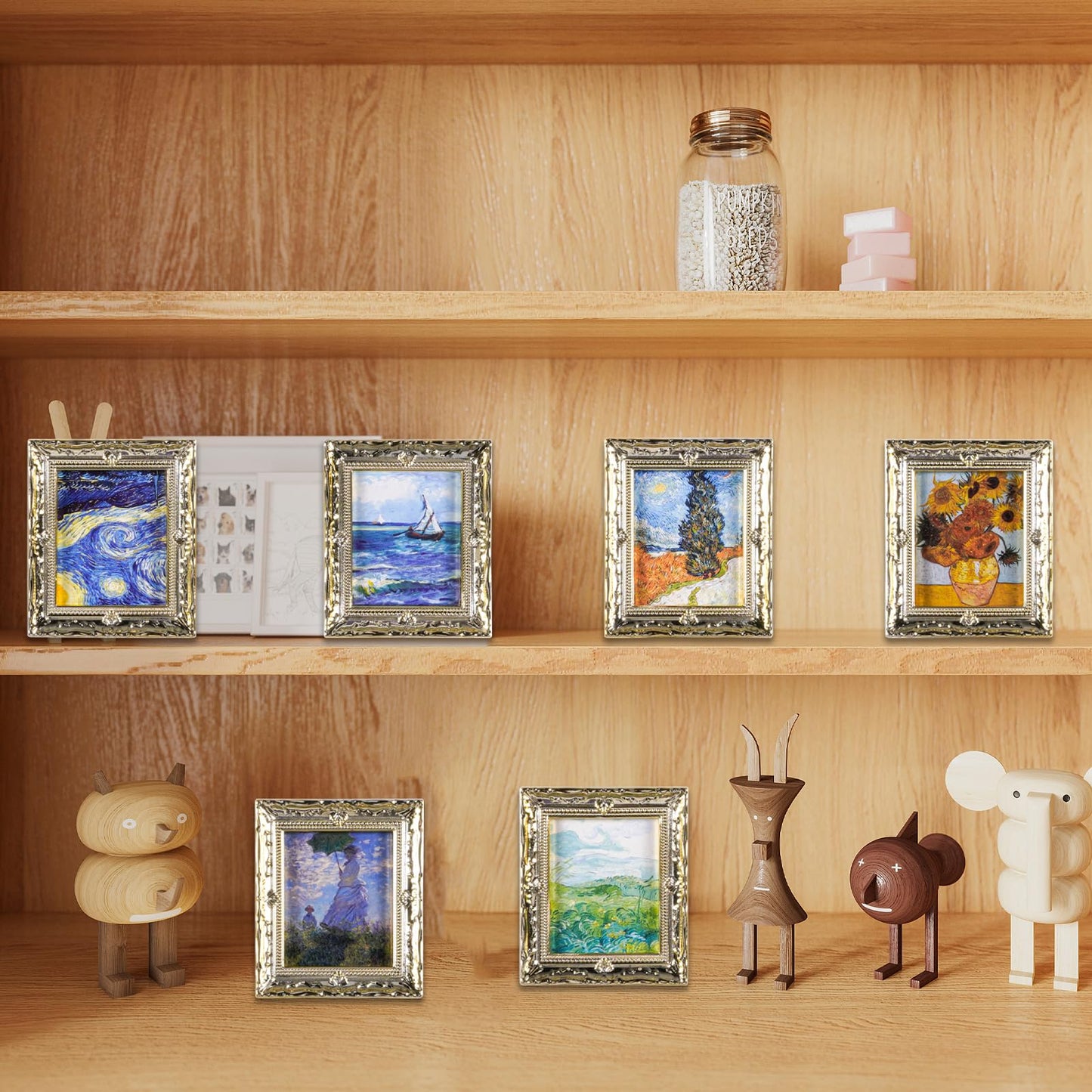 JHGCVX Miniature Dollhouse Accessories for Dollhouse Furniture on 1:12 Scale, Dollhouse Picture Frame for Miniature Home Wall Decoration Mural Model Accessories(6 Frames & Impressionist Pictures)