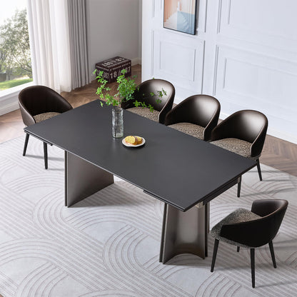TimesGate Extendable Dining Table for 8-12 Seat, Flexible Stretch, Tabletop Made from Rock Plate and Tempered Glass, Stable Stainless Steel Brushed Table Legs, 35.4"D x 106.3"W x 30.7"H, Pure Black