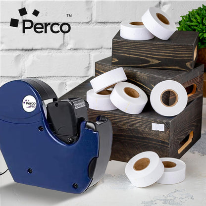 Perco 2 Line Freezer Adhesive Labels - 32 Rolls, 4 Sleeves, 24,000 Blank Price and Date Gun Labels for Perco 2 Line Price and Date Guns - Made in USA