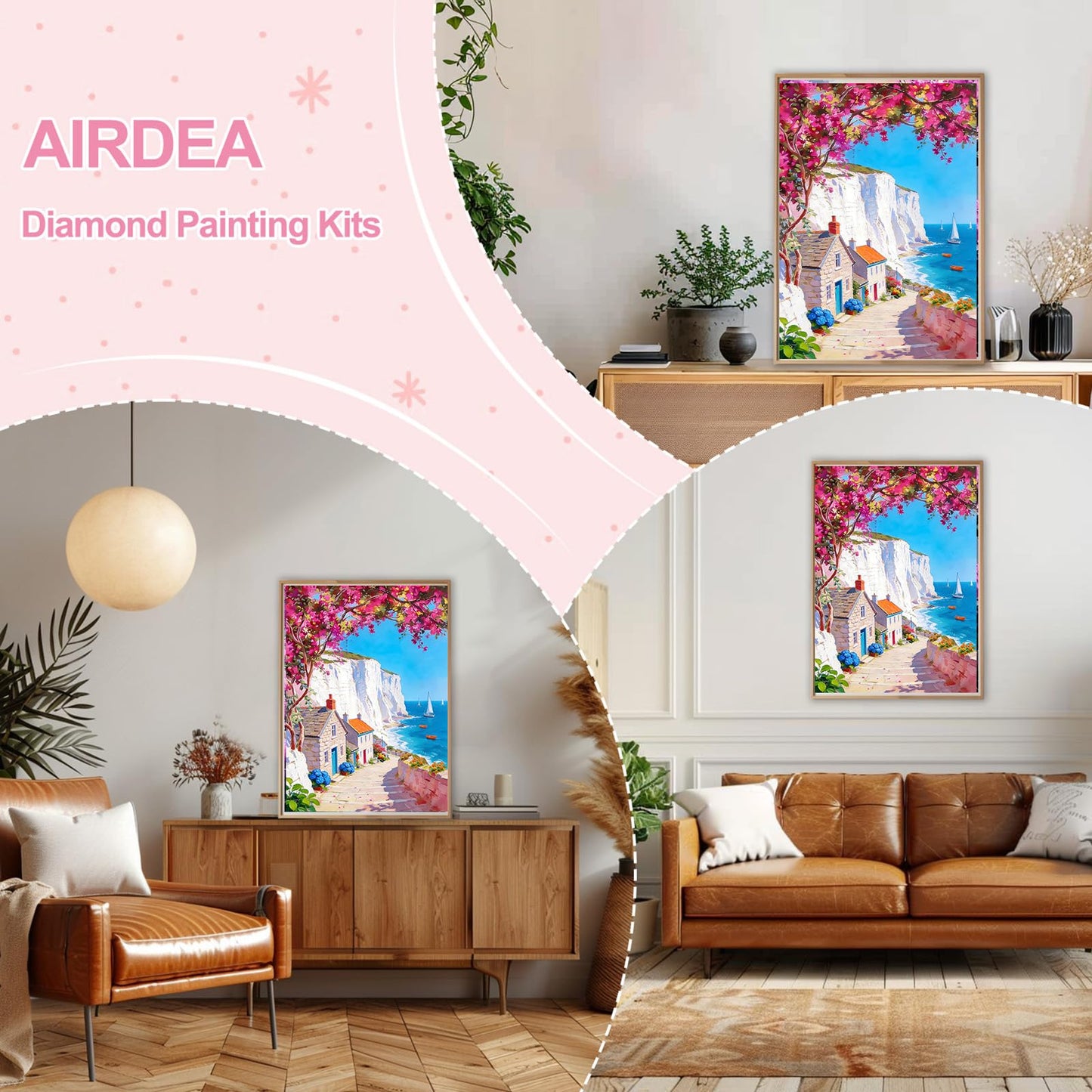 AIRDEA Landscape Diamond Art Painting Kits for Adults Seaside Diamond Painting 12x16in DIY Gem Art Kits for Beginners