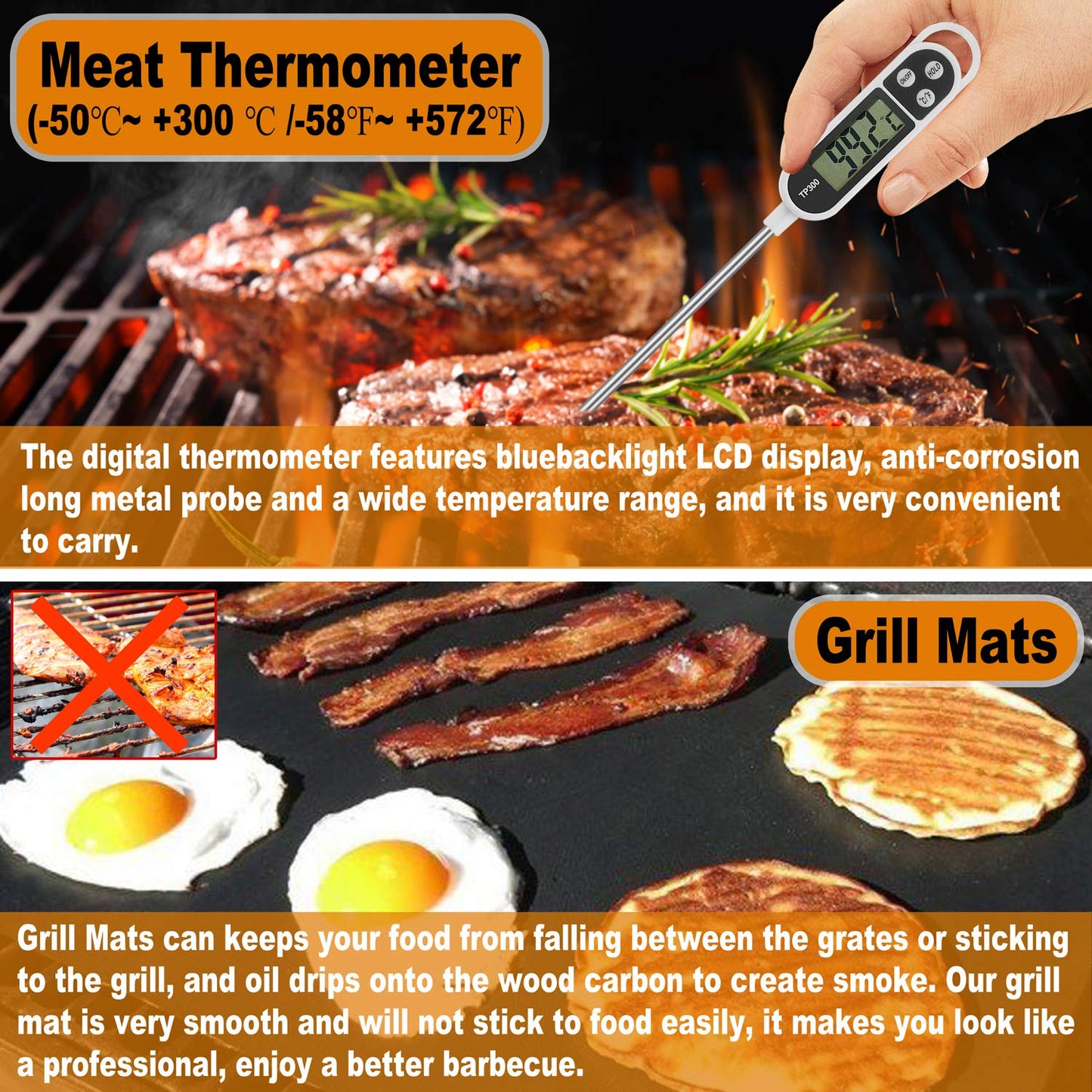 POLIGO 28Pcs Grilling Accessories in Bag with Meat Injector, Barbecue Claws, Mats, Thermometer for Smoker, Camping BBQ Grill Utensils Set Dad Gift for Fathers Day Birthday Grilling Gifts for Men Black