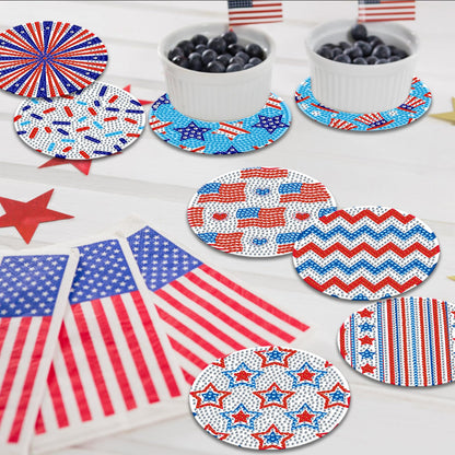 8 Pieces Patriotic Diamond Coasters with Holder DIY Cute 4th of July Diamond Art Coasters 5d Independence Day 5d Diamond Coasters for Beginners Adults Art Craft Supplies Gift
