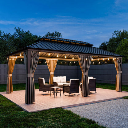 COOS BAY 12x20 Hardtop Gazebo with Aluminum Frame, Galvanized Steel Roof with UV Protection for Patio, Backyard, Garden, Outdoor Events, Dark Brown/Tan