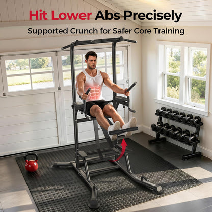 FLYBIRD PT6 Heavy Duty Power Tower with Assisted Leg Raise, Multi-Function Pull Up Bar & Dip Station for Core and Ab Training, Home Gym Equipment, 800 LBS Capacity | FED Fitness
