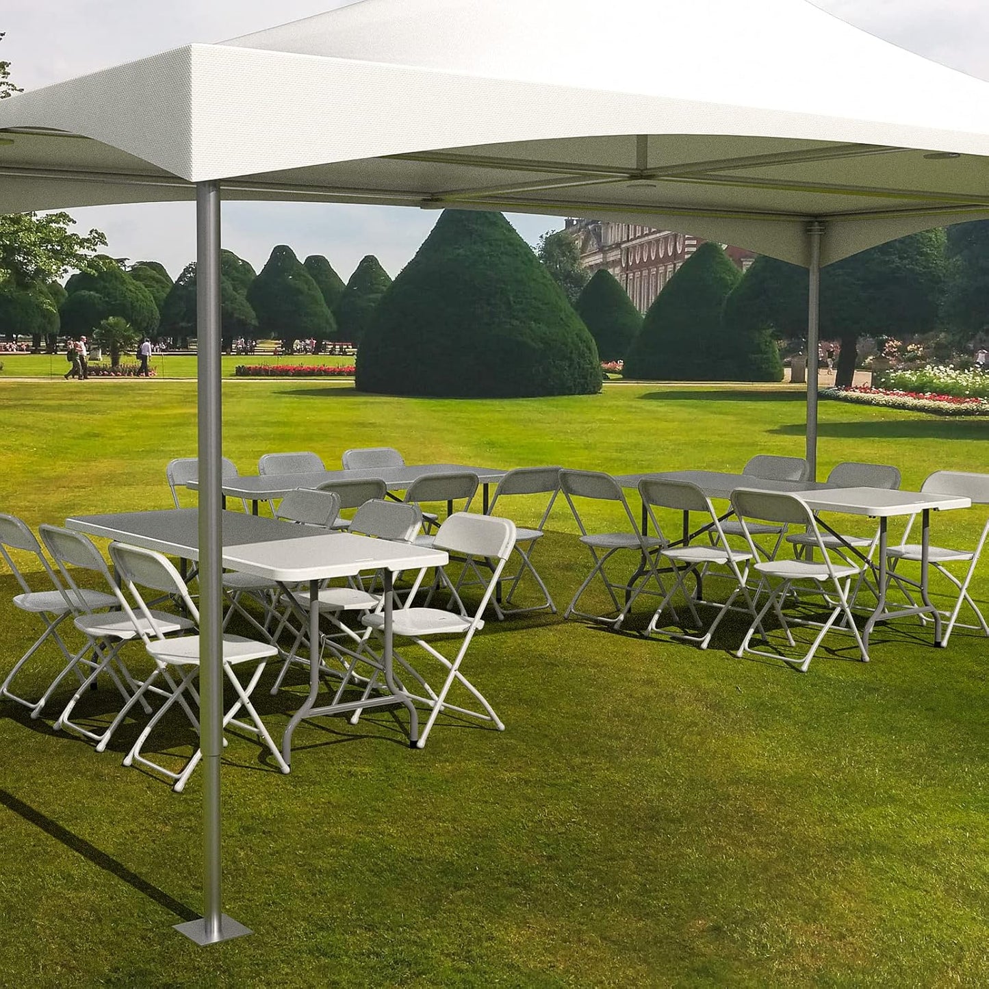 1 Pack Commercial 350lb. VINGLI White Plastic Folding Chair, Indoor Outdoor Portable Stackable Seat with Steel Frame