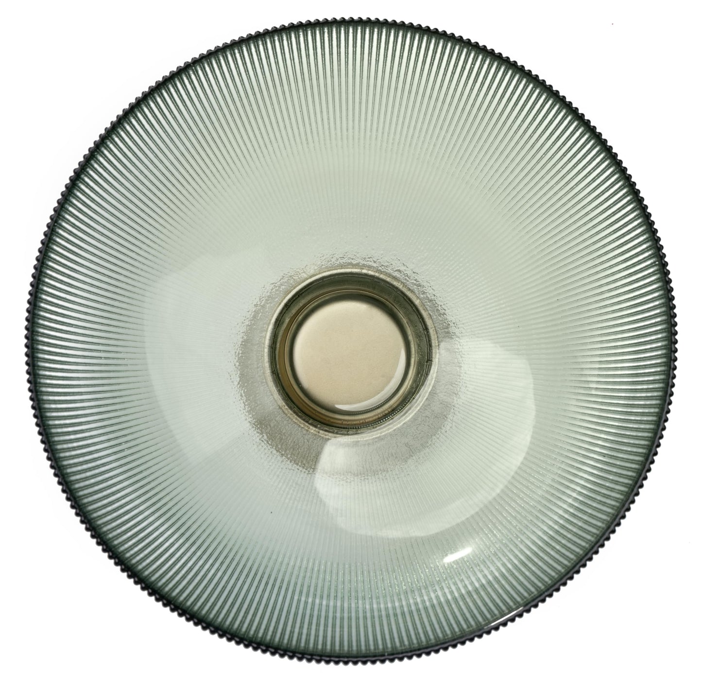 Round Glass Decorative Bowl (Green), 9.8 Inches Handblown Striped Design Glass Bowl with Rust Resistant Metal Base,Decor Fruit Bowl for Home Decor,Table Centerpiece,Kitchen Island and Dining Decor