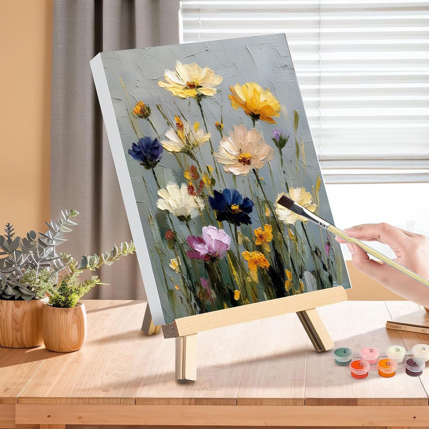 Flower Paint by Numbers for Adults with Framed Canvas - with Wooden Easel, Paint by Number on Canvas Flowers, DIY Acrylic Oil Painting Kits with Brushes Nice Gift Box for Home Wall Decor (16x20 inch)