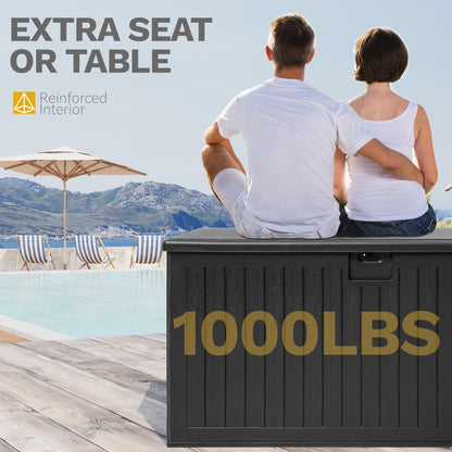 DWVO 260 Gallon Resin Outdoor Storage Box, XXL Double-Wall Waterproof Deck Box with Divider, Doubles as Table or Seating with 1000 lbs Capacity, Lockable (Black)