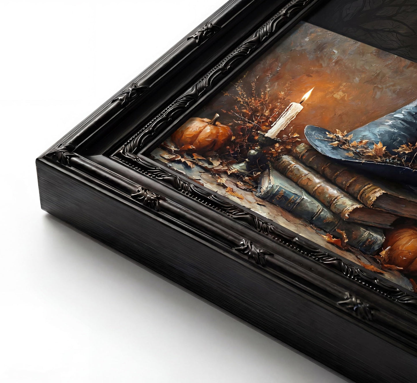Black Framed Halloween Witch Hat With Book Canvas Wall Art 9X11in