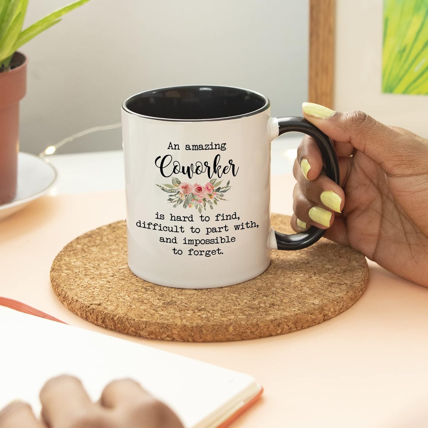 YouNique Designs Coworker Mug - 11 Ounces Going Away Mug for Coworker, Goodbye Gifts for Women (Black Handle)