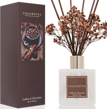 Cocorrína Reed Diffuser Set - Coffee & Chocolate Scented Home Fragrance | Elegant Bathroom Decor