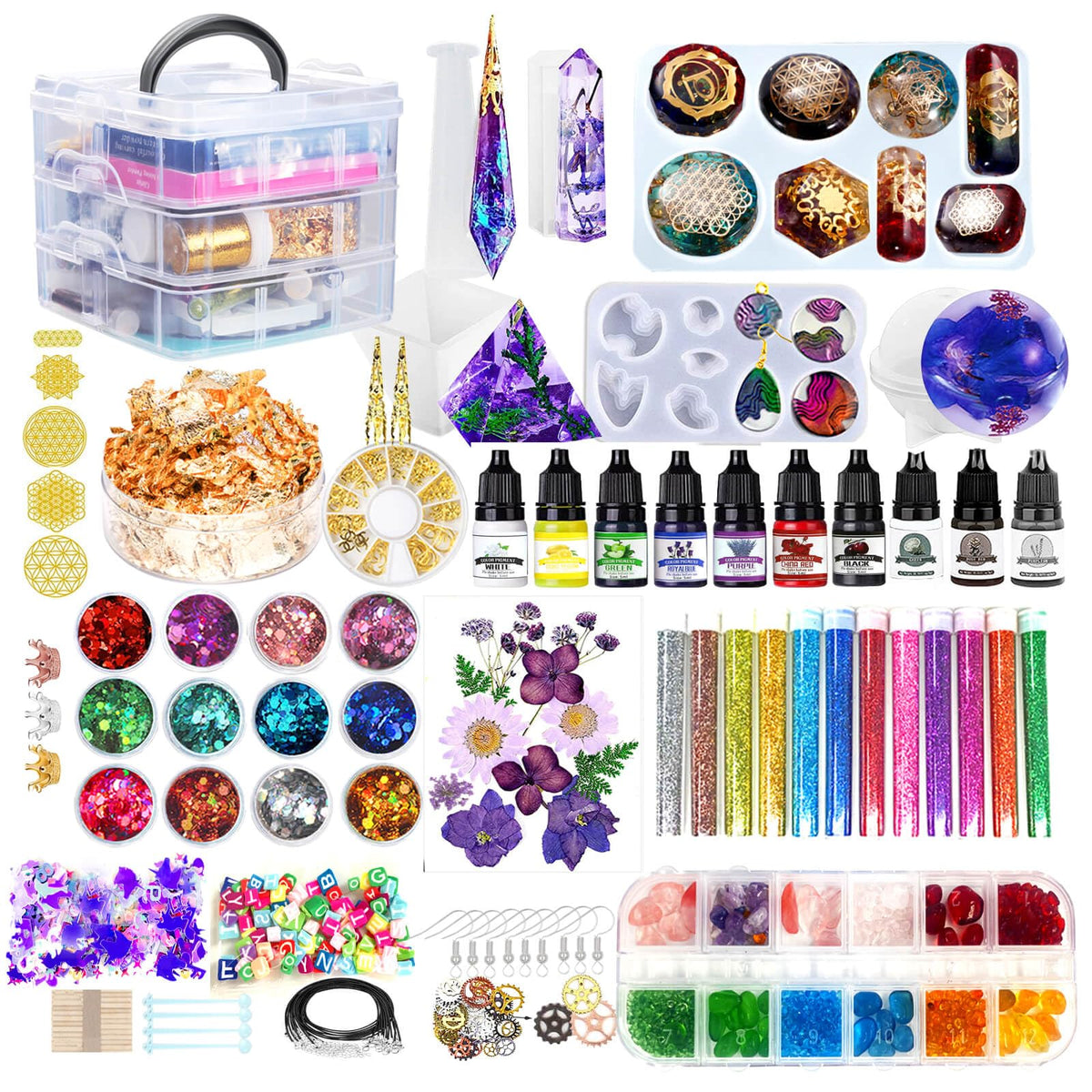 JILLSKY Resin Kit - Complete Resin Kits and Molds Set, 125pcs Resin Jewelry Making Kit for Beginners with Sphere, Pyramid, Crystal Molds & Epoxy Supplies for DIY Crafts