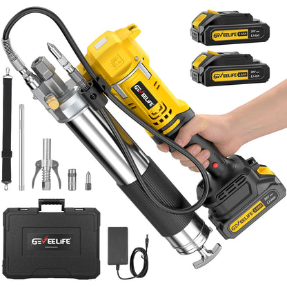 GEVEELIFE Electric Grease Gun - Equipped with 2×2000mAh Batteries, Fast Charger & 90° Swivel Coupler, 10,000 PSI - Works with Bulk & Cartridge Grease for Farm, Truck, Construction