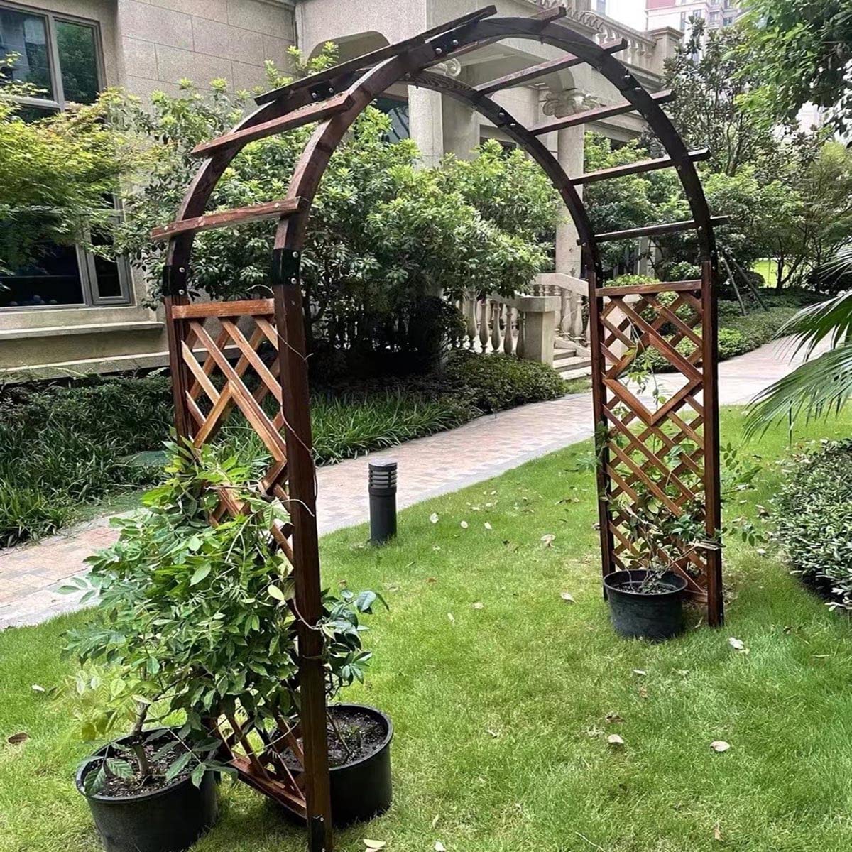 KUYBTU Rose Arch Arbour Trellis for Various Climbing Plant Wooden Sturdy Garden Arbor Weather Resistant Pergola Archway Backyard Decoration 120X50X217Cm/160X50X237Cm/208X50X261C-White-140x50x225cm